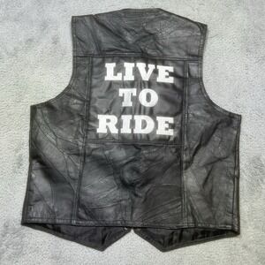 Diamond Plate Vest Mens XL Black Leather Biker Motorcycle 'LIVE TO RIDE' PATCHES